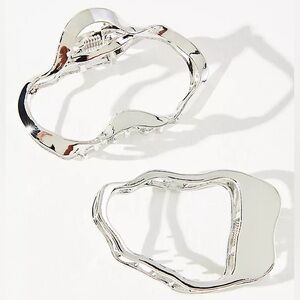 Anthropologie (Set of 2) Molten Silver Metal Claw Clips- Abstract Hair Clips